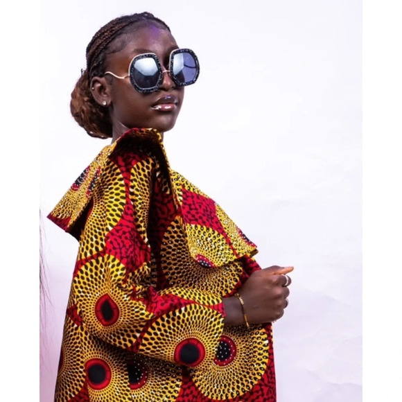 Kweenzyafrik  Vintage Luxury Ankara floral patterned studded cape open jacket S - Picture 6 of 16